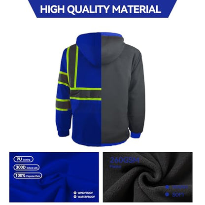 KARXICIY ZUJA Hi Vis Reflective Safety Jacket for Men Women Construction Jacket with Hood High Visibility Safety Rain Jacket - color: Blue - Thickening, size: Small