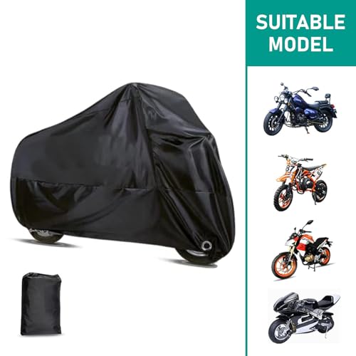 1 PC Motorcycle Cover, 96.4" x 41.3" x 49.2" Waterproof Dustproof Sun-Proof Cloth for All Seasons, Full Coverage Protective Cover with Anti-Theft Lock Hole, Universal for Motorcycles (Black)