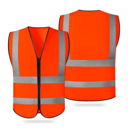 CHGANG Safety Vest, Reflective Hi Vis Vest with Zipper, High Visibility vest for Construction, Traffic - color: Orange
