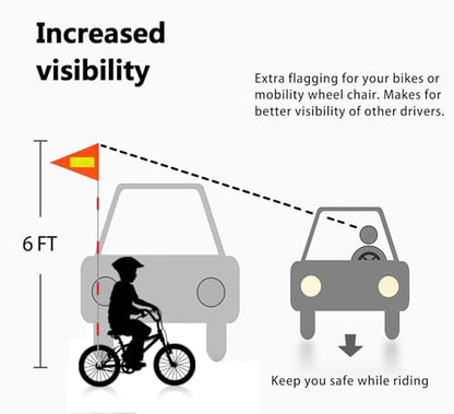 Bike Flag with Pole 6 Feet High Visibility Flags with Heavy Duty Fiberglass Flag Pole,Orange safety Flag with Reflective Strip - color: Orange with Reflective