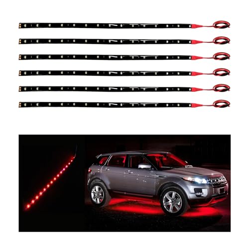 Dickno 6 PCS 15 LED Strip Underbody Light, 1Ft 12V Waterproof Car Led Interior Exterior Strip Light with 6 Inch Wire, Flexible Auto Light Strip Decoration for Car Motorcycle Truck Boat (Red) - color: Red
