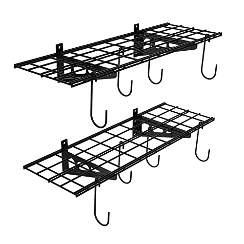 FLEXIMOUNTS Garage Wall Shelving, 2-Pack 1x3 ft, Includes 8 Bike Hooks, Wall Shelf Garage Organization System w/Bike Hangers, Storage Rack, Floating Shelves, 300 lbs Weight Capacity, Classic Series - color: Black, size: 2 pack-1x3 ft_8 hooks
