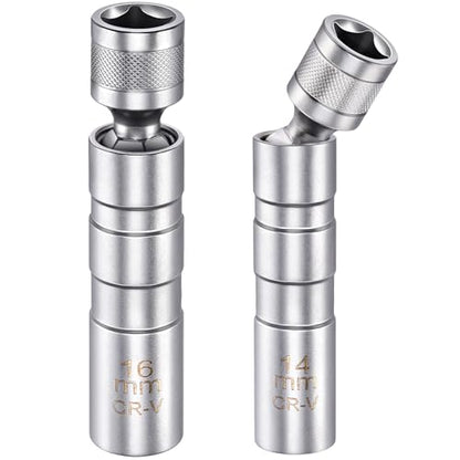 SARDVISA 14mm & 16mm Magnetic Swivel Spark Plug Socket Set, 3/8" Drive Thin Wall 12 Point CR-V Steel Spark Plug Removal Tool Compatible with BMW, MINI, Nissan & Most Vehicles - size: 2 Packs