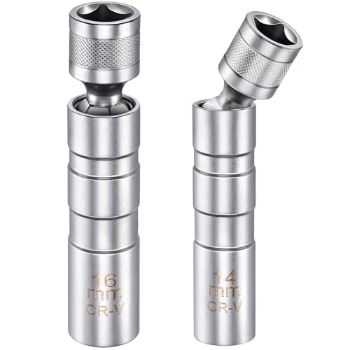 SARDVISA 14mm & 16mm Magnetic Swivel Spark Plug Socket Set, 3/8" Drive Thin Wall 12 Point CR-V Steel Spark Plug Removal Tool Compatible with BMW, MINI, Nissan & Most Vehicles - size: 2 Packs