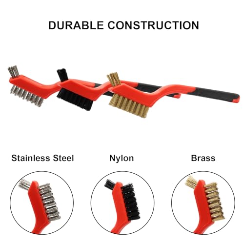3PCS Nylon Cleaning Brush Set,Durable Wire Brush,Curved Handle Brush for Cleaning Rust Removal in Holes DIY Enthusiasts - style: Red-Nylon