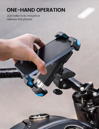 Lamicall Motorcycle Bike Phone Mount - Upgrade Quick Install Handlebar Holder Clip for Bicycle Scooter, Cell Phone Clamp for iPhone Air, 17 16 15 Pro Max, Galaxy, 4.7-6.8" Phones, Blue - color: Blue