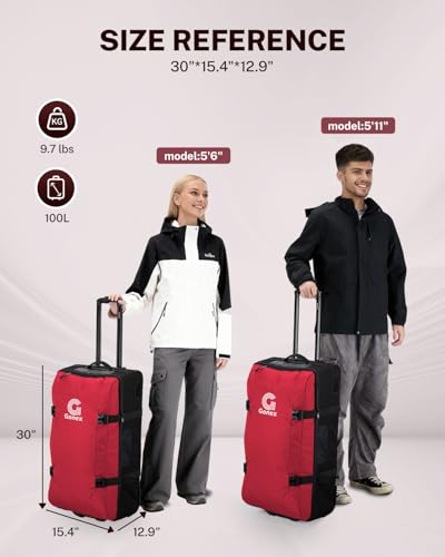 Gonex Rolling Duffle Bag with Wheels, Water-repellent 90L Nylon Large Wheeled Travel Duffel Luggage with TSA Lock & Telescopic Handle 30 inch, Pure Red - color: Pure Red, size: 30 inch