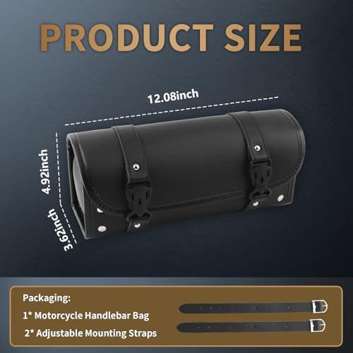 Salior Large Capacity Motorcycle Handlebar Bag,Leather Motorcycle Fork Bag with Adjustable Mounting Straps,Stylish Motorcycles Tool Bags for Storing Umbrellas,Phones,Keys
