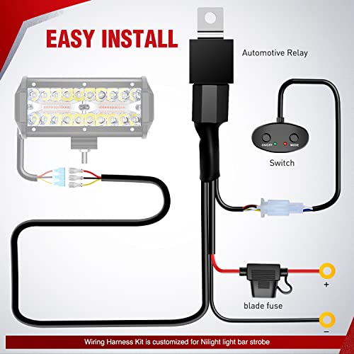 Nilight 16AWG Wiring Harness Kit 1 Lead Specially Customized for 6 Modes Amber White Strobe Light Bar Off Road LED Work Light 12V On Off Switch Remember Function Reset Function - size: 1 Lead-Wiring Harness