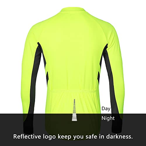 ARSUXEO Men's Full Zipper Long Sleeves Cycling Jersey Bicycle BikingBike Shirt 6030 - color: Green, size: Large
