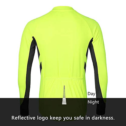 ARSUXEO Men's Full Zipper Long Sleeves Cycling Jersey Bicycle BikingBike Shirt 6030 - color: Green, size: Medium