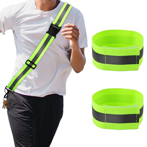 Reflective Running Gear & Reflective Armband, High Visibility Belt Reflective Shoulder Strap Reflector Arm Band Reflective Belt Sash for Walking Hiking Biking Body Wrist(11.81x1.57 inch)