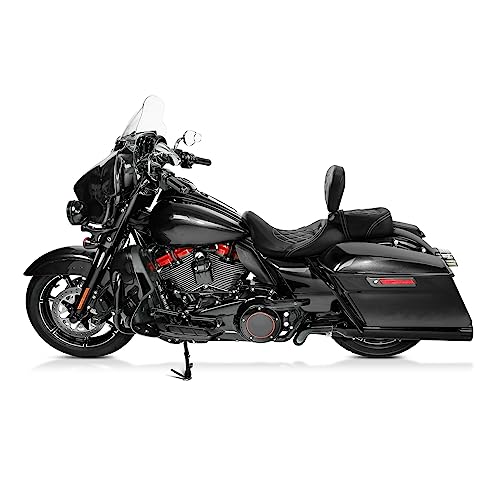 Rider Seat Cushion For Touring, SLMOTO Motorcycle Low-Profile Passenger Seat, Rider Sissy Bar Backrest Pad For Harley Touring CVO Road King Street Glide Road Glide Electra Glide 2014-2023 Black White - color: Black White + Rider Backrest Pad#102