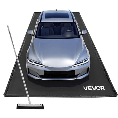 VEVOR Containment Mat, 7 ft 9 in x 18 ft, Non-Slip PVC Garage Floor Mat with a Cleaning Squeegee, Heavy Duty Durable Waterproof Containment Protection from Snow, Rain and Mud for Cars Parking, Black - size: 7 ft 9 in x 18 ft