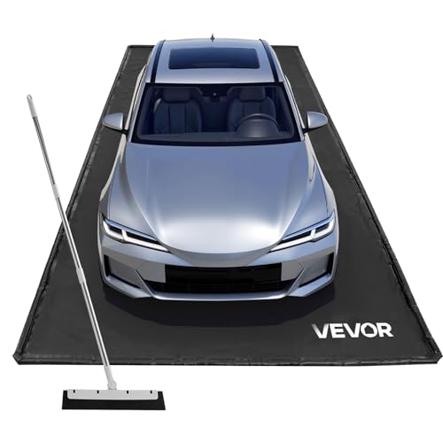 VEVOR Containment Mat, 7 ft 9 in x 18 ft, Non-Slip PVC Garage Floor Mat with a Cleaning Squeegee, Heavy Duty Durable Waterproof Containment Protection from Snow, Rain and Mud for Cars Parking, Black - size: 7 ft 9 in x 18 ft