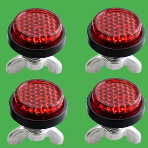 Pack of 4 Red Round Motorcycle Reflective Warning Reflector with Bolts Universal Motos License Plate Safety Anticollision Kit (Bolts style) - style: Bolts style