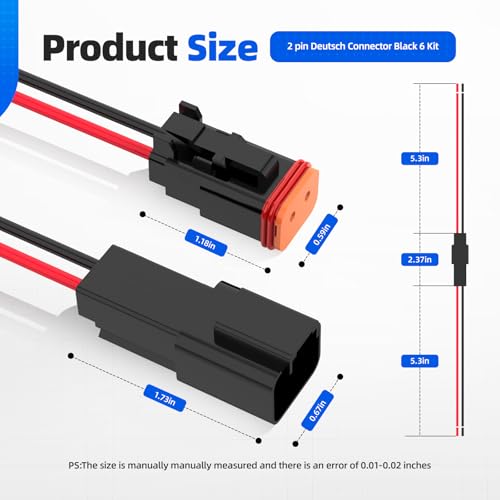 2 Pin Deutsch Connector, Hoodutric 16AWG Black Male Female Wiring Harness DT Pigtail 2 Wire Waterproof Electrical Connectors with Heat Shrink Tubing Electrical Tape for Car Truck Motorcycle Boat-6 Kit - style: 2Pin Black 6 Set