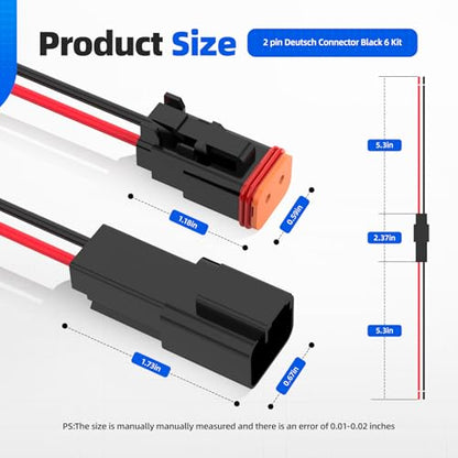 2 Pin Deutsch Connector, Hoodutric 16AWG Black Male Female Wiring Harness DT Pigtail 2 Wire Waterproof Electrical Connectors with Heat Shrink Tubing Electrical Tape for Car Truck Motorcycle Boat-6 Kit - style: 2Pin Black 6 Set