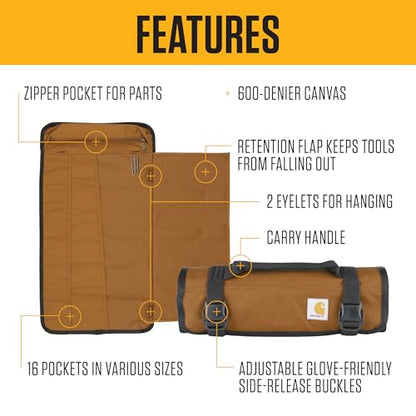 Carhartt Utility Roll Organizer, Durable, Water-Resistant Tool Roll, Carhartt Brown, 16 Pocket - color: Carhartt Brown, size: 16 Pocket