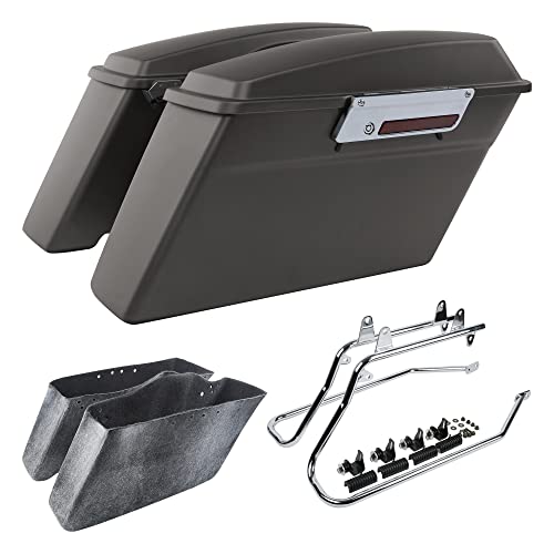 SLMOTO Complete Vivid Black Hard Saddlebag Softail Conversion Brackets For 86-17 Harley-Davidson Softail CVO Convertible FLSTSE3 Deluxe FLSTN - color: Glossy Painted+Chrome Brackets