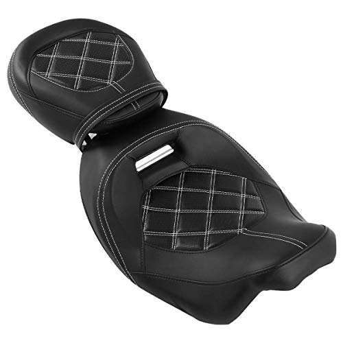 Low-Profile Driver Rider Seat Passenger Pillion Set Fits for Harley Touring 2009-2023 Road King FLHR Street Glide FLHX - color: Seat White