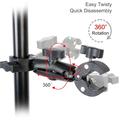 PellKing Camera Motorcycle Mount for Insta360 X5/X4/X3/X2,Double Super Clamp Mount Umbrella clamp Holder for Monitor Bracket Magic Socket Arm with 1/4 Thread for Moto Bike Bicycle Handlebar