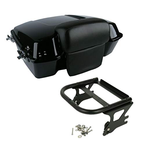 TCMT Chopped Motorcycle Pack Trunk Black Latch Backrest Mount Rack Fit for Harley Touring 1997-2008 Road King FLHT FLHX FLTR Road Glide Street Glide Electra Glide Pack Trunk - color: Black Latches/ Mounting Rack, size: Style A
