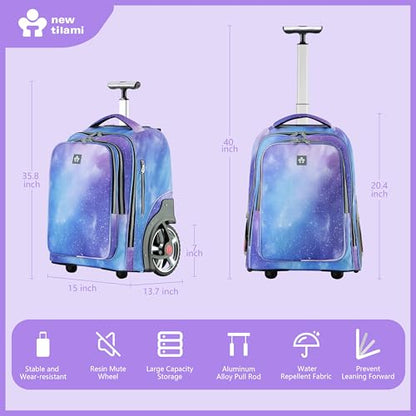 NEW TILAMI 20" Rolling Backpack for Teens Adults, Climbing Stairs Waterproof Backpack with Wheels for School Business Trave Camping with Laptop Compartment, Fit 17 Inch Laptop, Purple - Blue Fade - color: Purple - Blue Fade