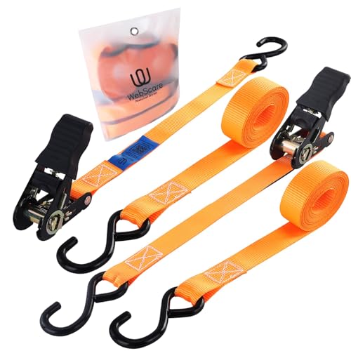 Ratchet Straps 2 Pack – 1 Inch x 13 Feet, 2000 lb Heavy Duty Tie Down Straps with S Hooks, Cargo Straps for Truck Trailer Motorcycle Straps, Luggage Straps