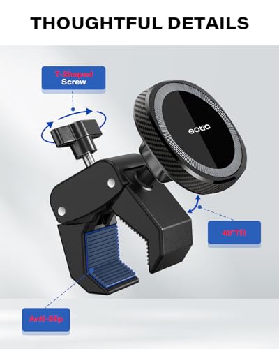 OQTIQ Phone Holder for Peloton Exercise Bike, Heavy-Duty Clamp & 17 N54 Strong Magnetic Phone Mount for Treadmill, Spin Bike, Golf Push Cart, Stroller, Fit for MagSafe iPhone 12-17 Series