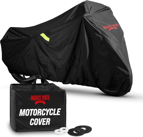 Badass Moto Ultimate Motorcycle Cover Waterproof Outdoor Heavy Duty Durable All Season Storage Harsh Weather Sun Rain Cover fits Harley Davidson Street Glide, Vulcan, Shadow, Cruiser Bikes. Large 97L - color: Badass Black, size: [L] 97"L x 41"W x 57"H
