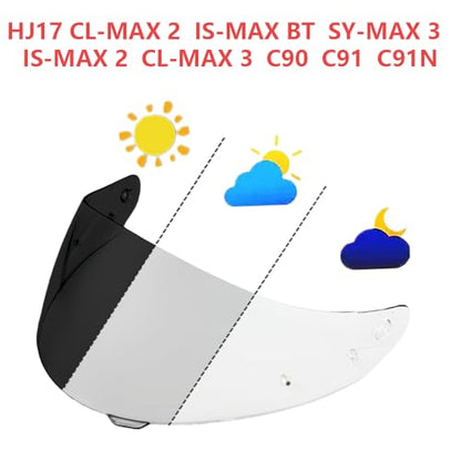 HJ-17 Helmet Visor Replacement,UV Protective Helmet Face Shield Compatible with CL-MAX II,IS-MAX BT,SY-MAX III,IS-MAX II,CL-MAX 3,C90,C91,C91N (Photochromic Clear/Deep Black-Day&Night Use) - color: Photochromic Clear/Deep Black-day&night Use