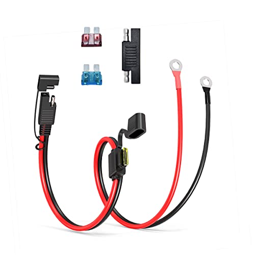 ELFCULB SAE to O Ring Terminal Harness, 14AWG 2FT SAE Battery Connector 2 Pin Quick Disconnect Plug Cable with 10A 15A 20A Fuse, Compatible for Motorcycle Cars RV - color: SAE to O Terminal, size: 2FT