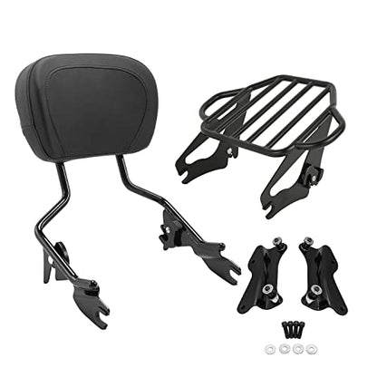 TCT-MOTORPARTS Black Detachable Backrest Sissy Bar w/Docking Hardware Kits Luggage Rack for Harley Touring Street Glide Road King 2014-2025 - color: Black #2(2014-2025)