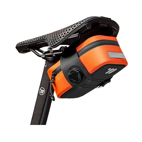 Waterproof Bike Seat Bag: Small Bike Tail Bag Bicycle Under Seat Bag, 0.5L Lightweight Bicycle Cuboid Storage Bag Cycling Accessories Pouch for Road Mountain Cycling - color: Orange