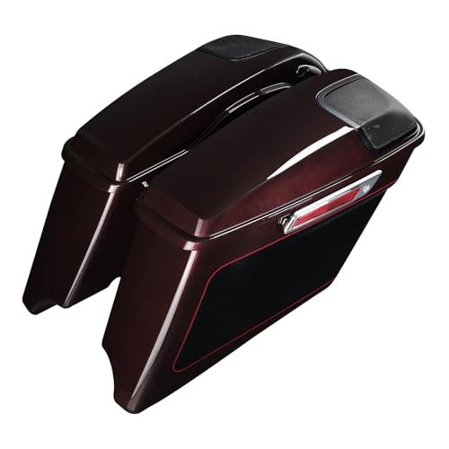 HR3 Midnight Crimson/Vivid Black 4" Stretched Hard Saddlebags w/Speaker Lids Compatible with 2022 Street Glide Special FLHXS (Replace for OEM) - color: Midnight Crimson / Vivid Black