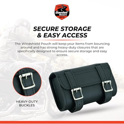 Daniel Smart Motorcycle Tool & Windshield Bag - Premium Synthetic Leather Pouch with Metal Buckle for Strong Hold | Durable & Waterproof - style: Ds5727