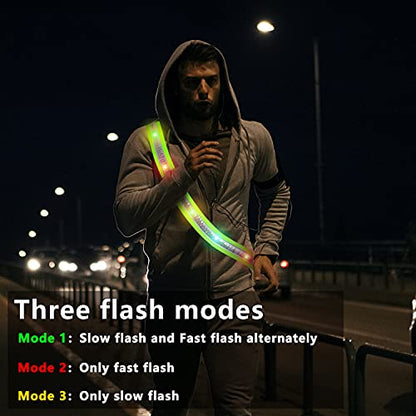 LED Night Running Gear High Visibility LED Flashing Sash Outdoor Running Cycling Hiking Jogging Rechargeable Illuminating Gear for Men and Women Night Safety Walking