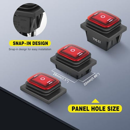 Nilight 6Pin On Off On Rocker Switch 2PCS Red LED Lighted IP67 Waterproof DPDT 3 Position Latching 20A 12VDC 125VAC Motor Toggle for Car Boat Automotive Vehicles - color: On Off On 2PCS