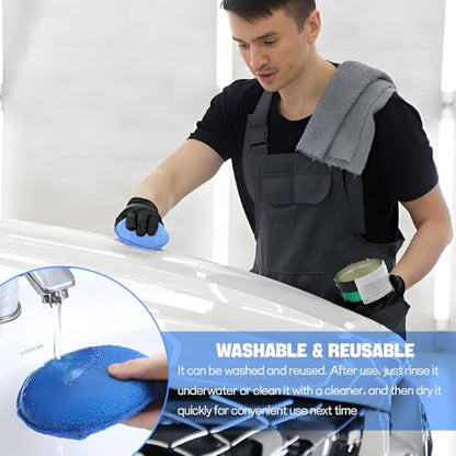 Hovom 6PCS Microfiber Wax Applicator, 5" Round Applicator Pads, Soft Automotive Waxing Foam Pads, Buffing Pads for Car Cleaning, Polishing and Detailing, Reusable Car Wash Sponge (Blue) - color: Blue