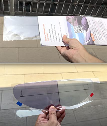 Photochromic and Anti Fog Insert Film for Motorcycle Helmet Visor 3.66" x 10.7" | Inner Auto Darkening Layer Transitions Clear Indoors to Dark in Sunlight,Easy Peel and Stick Installation - size: Photochromic