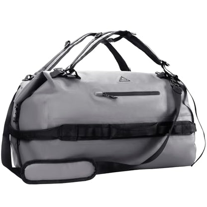 Haimont IPX7 Waterproof Roll-Top Dry Duffel Backpack | 60L/90L Sizes, 500D Tarpaulin, Welded Seams, Mesh Pockets, Boating & Kayaking - color: Light Gray, size: 90L