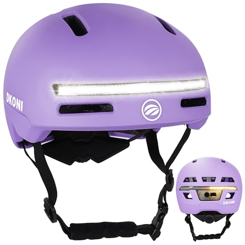 DKONI Bike Helmet with Turn Signals, USB Rechargeable Cycling Helmet for Adult, Brake Light & Front Rear LED Lights, Urban Commuter Bicycle Helmet for Men Women - color: Purple, size: M: 21.2″-22.5″ (54-58 cm)