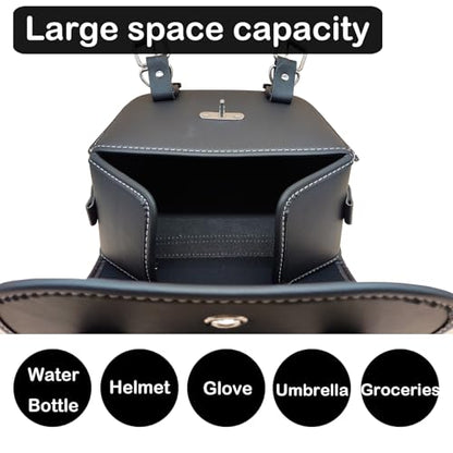 Universal Motorcycle Saddlebags with Lock & Water Bottle Bag | fit Softail, Scooter Powersports & Cruisers, Faux Leather Throw Over Saddle Bags for Commute or Long Trips 12.2"x5.12"x9.84" - size: Large without Bottle Bag
