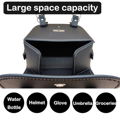 Universal Motorcycle Saddlebags with Lock & Water Bottle Bag | fit Softail, Scooter Powersports & Cruisers, Faux Leather Throw Over Saddle Bags for Commute or Long Trips 10.24"x4.72"x8,66" - size: Small with Bottle Bag