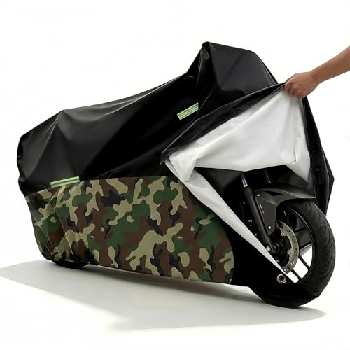300D Heavy Duty Motorcycle Cover Waterproof Outdoor, Quad Cover for BMW, Harley, Yamaha, Lined with Cotton, Touring, Sportbike, Scooter, Powersports Vehicle Covers, L Black & Camo - color: black camo, size: 62.99''-70.86''--L