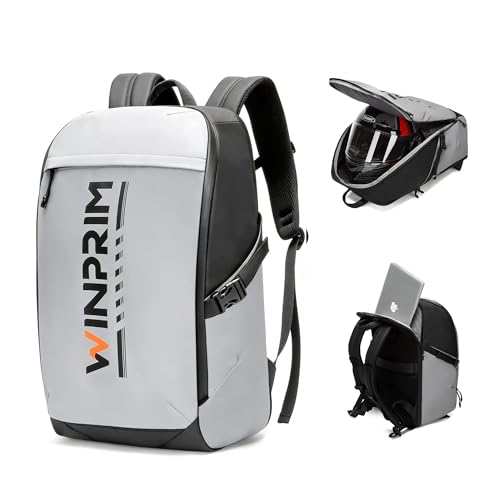 Reflective Motorcycle Helmet Backpack with Rain Cover, 40L Waterproof 1680D Oxford Fabric Helmet Backpack， Mochila Para Motociclista Laptop Compartment for Long Distance Travel, Commuting, Work & Gym - style: Silver Gray