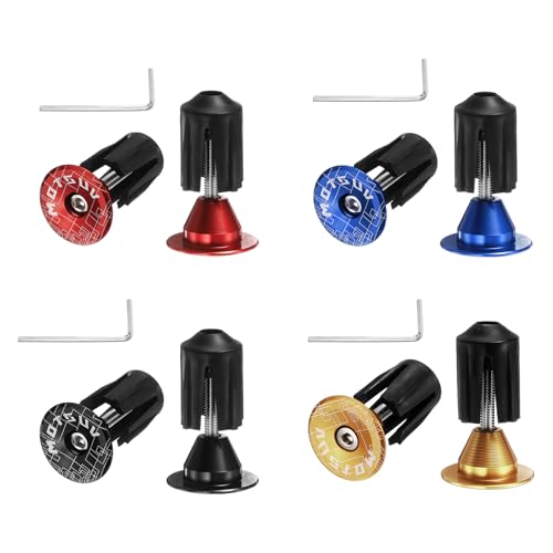 HARFINGTON 4Pair Bike Handlebar End Plugs Aluminum Bar End Caps 16-21mm Adjustment Expanding Locking with Tool for MTB Road BMX Fixed Gear Bike, Red, Blue, Black, Gold - color: Red, Blue, Black, Gold
