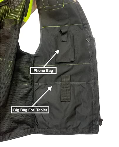 Black Safety Vest, XX-Large, Men's Professional Surveyors Vest with Zipper and Utility Pockets - color: Black, size: XX-Large