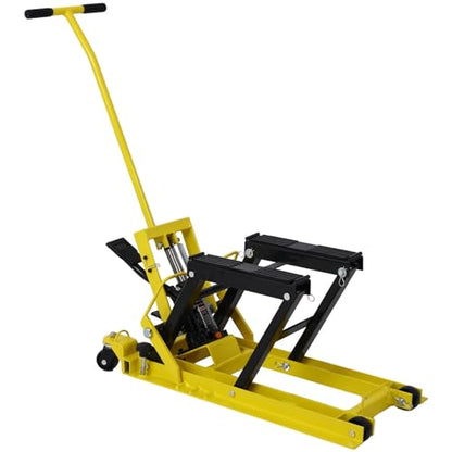 Hydraulic Motorcycle Lift Jack - 1500 Lbs Capacity, Portable ATV Scissor Lift Table with 4 Wheels, Foot-Operated Hoist Stand with Tie-Down, Yellow - color: Yellow